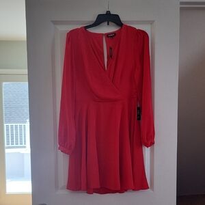 Express Bold Red Long Sleeve Dress